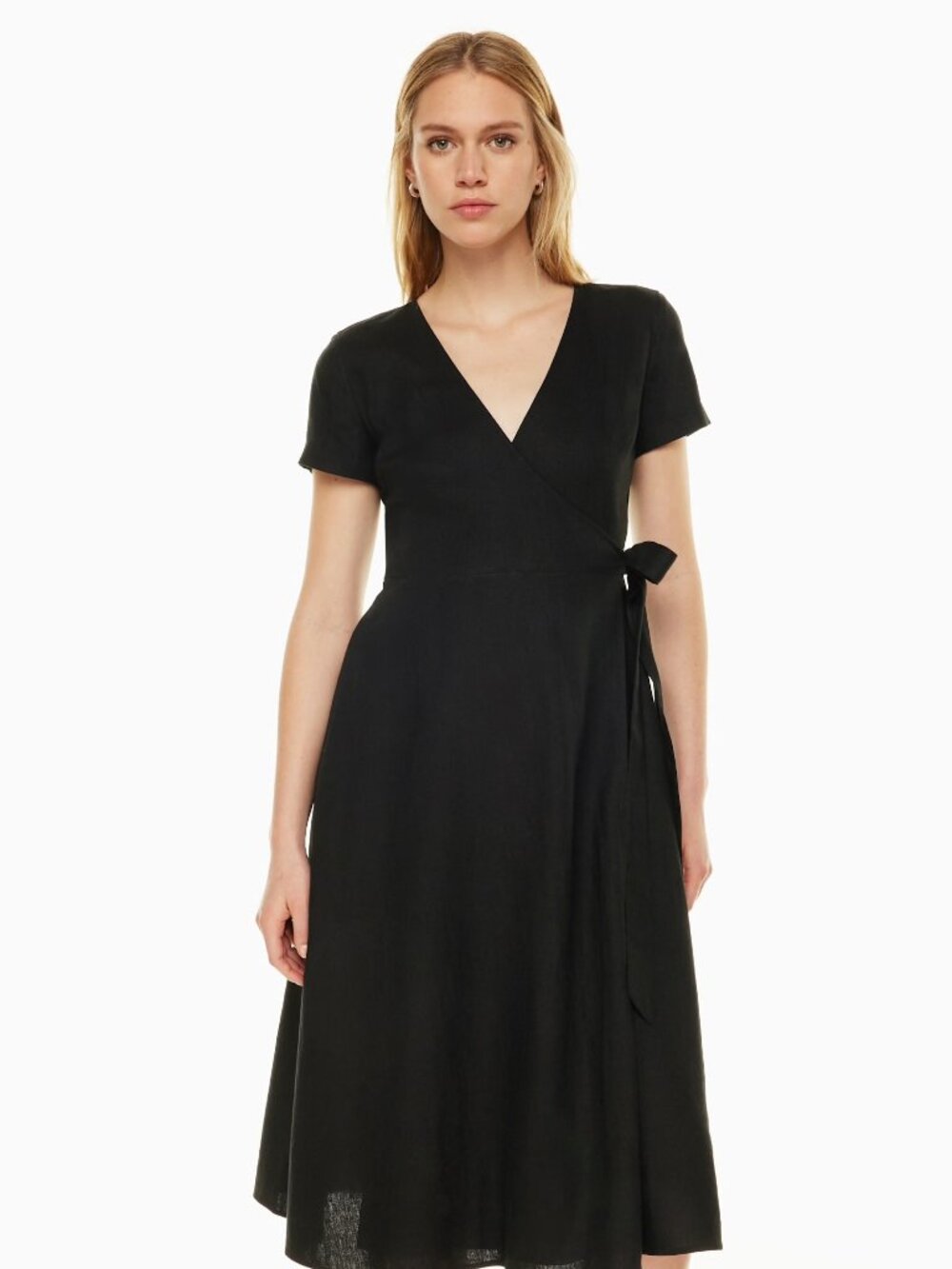 Babaton Aritzia Dern Linen Wrap Midi Dress Linen Blend Tie Waist